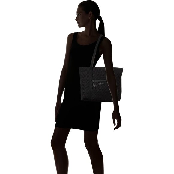 Women's Black Microfiber Vera Tote Bag Small Stylish Everyday Carry - Picture 6 of 7